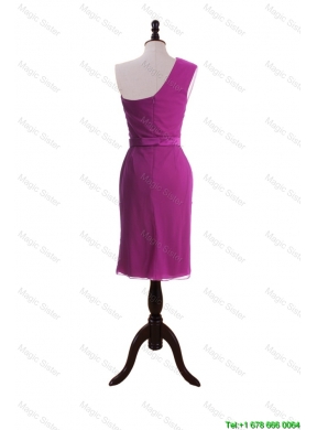 Custom Made Ruching and Belt Short Prom Dresses in Fuchsia