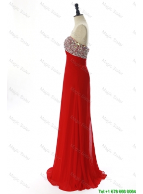 Exquisite 2016 Winter Beading Red Prom Dresses with Sweep Train