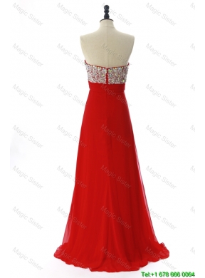 Exquisite 2016 Winter Beading Red Prom Dresses with Sweep Train