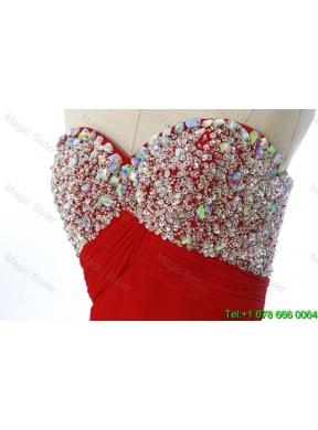 Exquisite 2016 Winter Beading Red Prom Dresses with Sweep Train