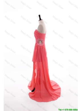 Gorgeous Column One Shoulder Watermelon Prom Dresses with Ruching