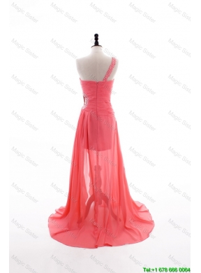 Gorgeous Column One Shoulder Watermelon Prom Dresses with Ruching