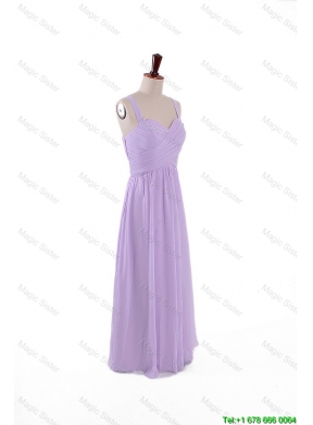 Most Popular 2016 Straps Lavender Long Prom Dresses with Ruching