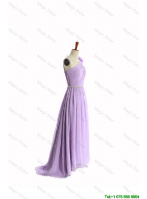 Perfect Hand Made Flower and Belt Lilac Prom Dresses with Brush Train