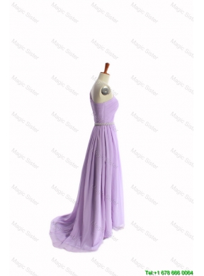 Perfect Hand Made Flower and Belt Lilac Prom Dresses with Brush Train