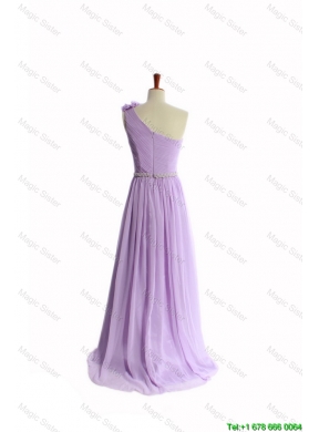 Perfect Hand Made Flower and Belt Lilac Prom Dresses with Brush Train