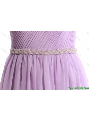 Perfect Hand Made Flower and Belt Lilac Prom Dresses with Brush Train