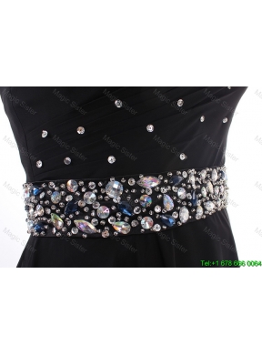 Simple Empire Strapless Beaded Prom Dresses in Black