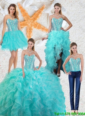 Gorgeous Aqua Blue Detachable Quinceanera Gowns with Beading and Ruffles