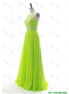 Brand New Halter Top Spring Green Long Prom Dresses with Beading