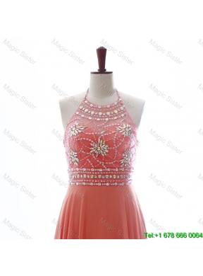 Brand New Halter Top Spring Green Long Prom Dresses with Beading