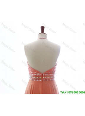 Brand New Halter Top Spring Green Long Prom Dresses with Beading