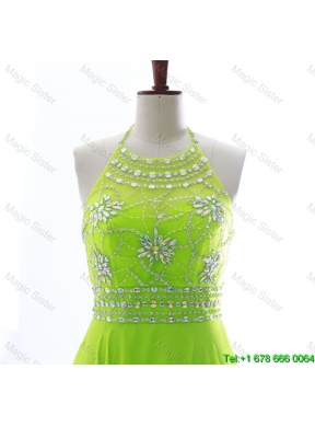 Brand New Halter Top Spring Green Long Prom Dresses with Beading