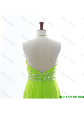 Brand New Halter Top Spring Green Long Prom Dresses with Beading