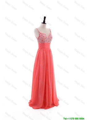 Elegant Empire Straps Beaded Custom Made 2016 Prom Dresses with Beading