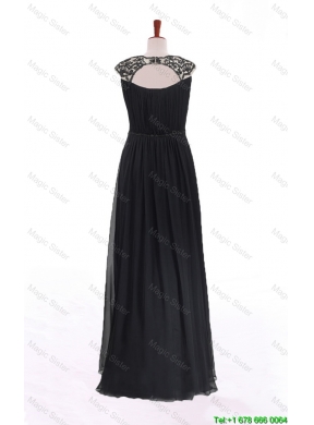 New Style Bateau Lace Long Prom Dresses in Black for 2016