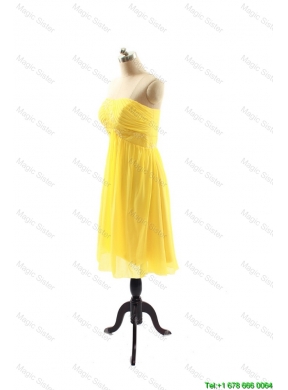 New Style Yellow Short Prom Dresses with Ruching for 2016