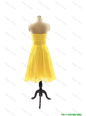 New Style Yellow Short Prom Dresses with Ruching for 2016