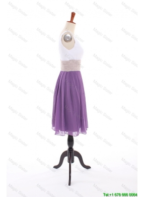 Popular Empire V Neck Prom Dresses with Ruching in Purple