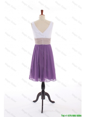 Popular Empire V Neck Prom Dresses with Ruching in Purple