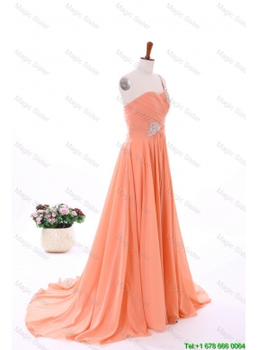 2016 Spring Empire Asymmetrical Prom Dresses with Beading