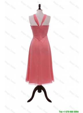 Affordable Halter Top Coral Red Short Prom Dresses with Ruching