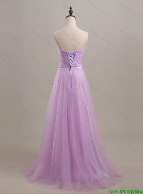 Beautiful Sweetheart Lilac Long Prom Dresses with Sweep Train