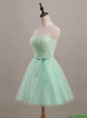 Cheap Ruching and Belt Apple Green Short Prom Dresses for 2016