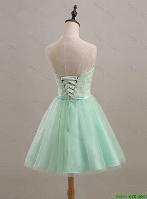 Cheap Ruching and Belt Apple Green Short Prom Dresses for 2016