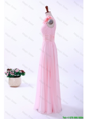 Custom Made Empire One Shoulder Hand Made Flowers Prom Dresses in Baby Pink