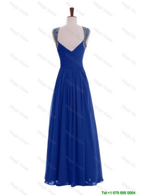 Custom Made Empire Straps Beaded Prom Dresses in Blue for 2016