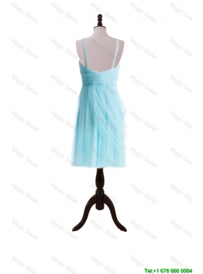 Custom Made Empire Straps Prom Dresses with Ruching in Blue