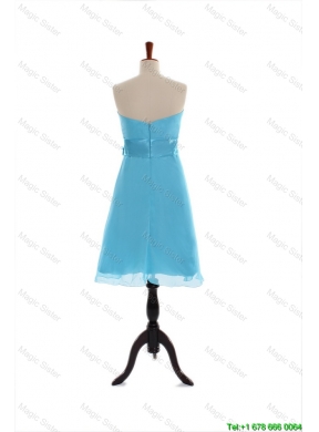 Discount Belt and Bowknot Short Prom Dress in Aqua Blue for 2016