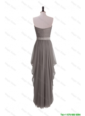 Discount Grey Long Prom Dresses with Ruching and Belt