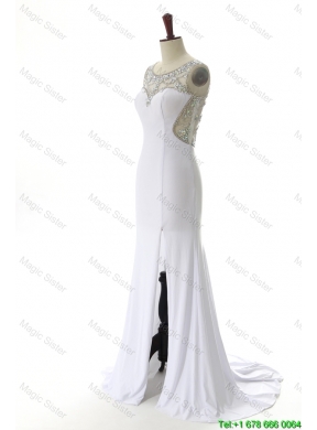 New Style 2016 Empire White Prom Dresses with Beading and High Slit