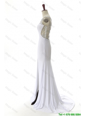 New Style 2016 Empire White Prom Dresses with Beading and High Slit