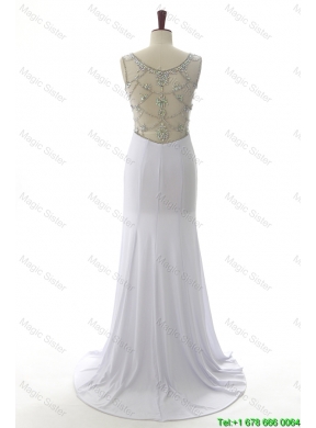 New Style 2016 Empire White Prom Dresses with Beading and High Slit