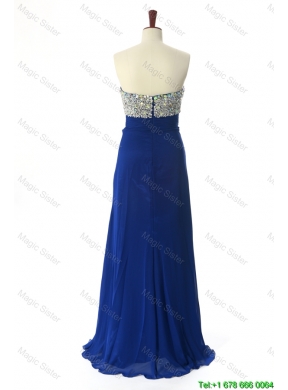 Perfect 2016 Beading Sweep Train Prom Dresses in Royal Blue