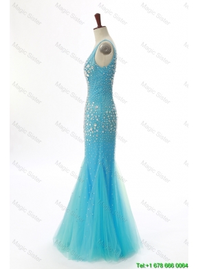 Sexy Mermaid V Neck Backless Beading Long Prom Dresses for 2016