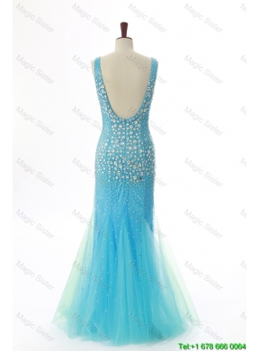 Sexy Mermaid V Neck Backless Beading Long Prom Dresses for 2016