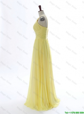 Simple 2016 Scoop Chiffon Yellow Prom Dresses with Sweep Brain