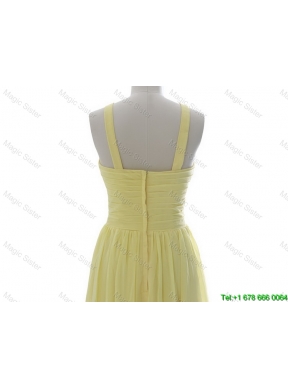 Simple 2016 Scoop Chiffon Yellow Prom Dresses with Sweep Brain