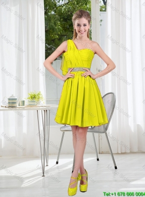 2015 Summer Simple One Shoulder Bridesmaid Dresses in Yellow Green