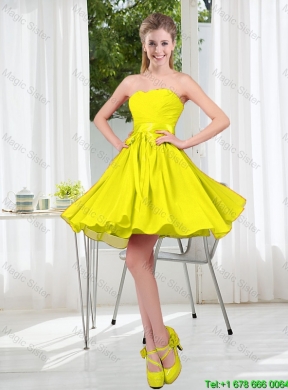 2015 Summer Simple One Shoulder Bridesmaid Dresses in Yellow Green