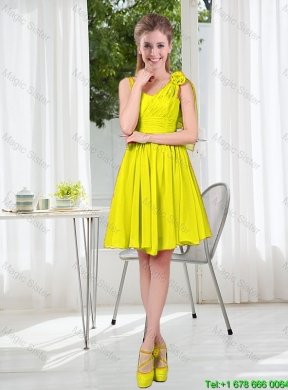 2015 Summer Simple One Shoulder Bridesmaid Dresses in Yellow Green