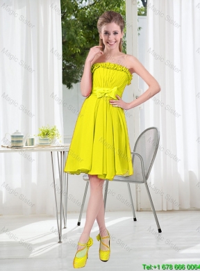 2015 Summer Simple One Shoulder Bridesmaid Dresses in Yellow Green