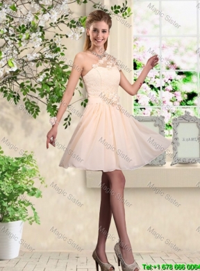 Cheap A Line Scoop Champagne Bridesmaid Dresses with Appliques
