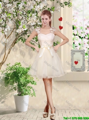 Feminine A Line Hand Made Flowers Bridesmaid Dresses in Champagne