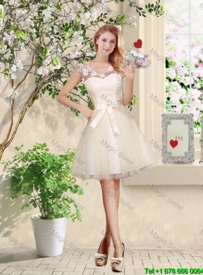 Feminine A Line Hand Made Flowers Bridesmaid Dresses in Champagne