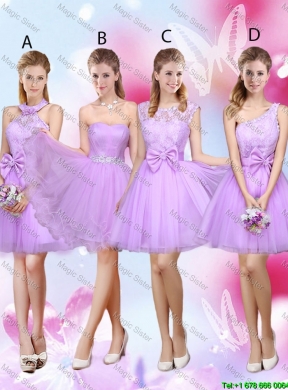 Feminine Halter Top Laced and Bowknot Bridesmaid Dresses in Lavender